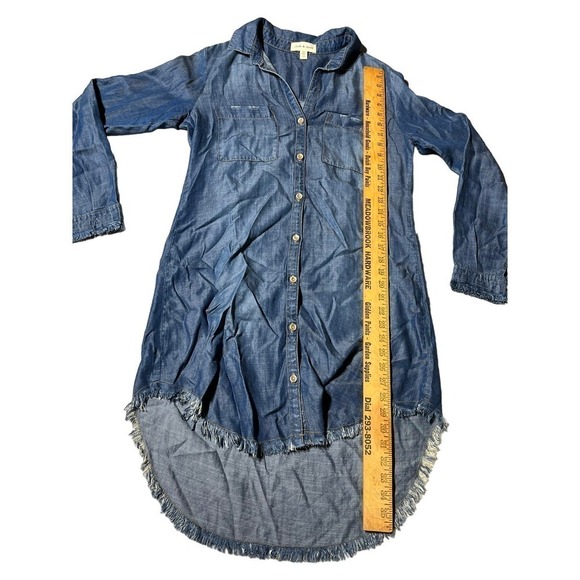 Anthropologie Cloth & Stone Women’s Classic Denim Shirt Dress Fringe Hem XS soft - Picture 4 of 8